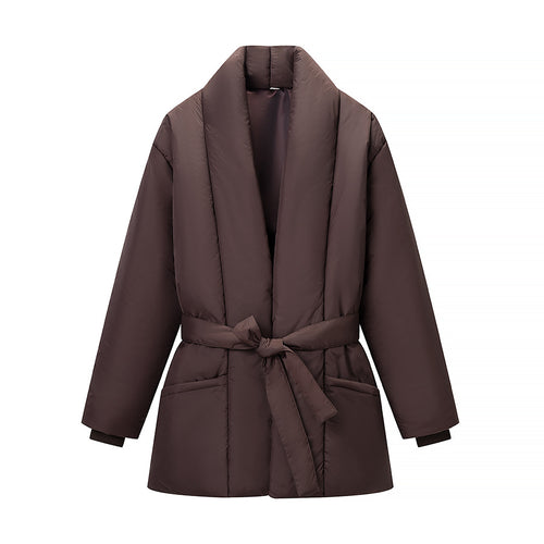Damen gesteppte Taillengürtel-Steppjacke mit Schalkragen Echo Archiv