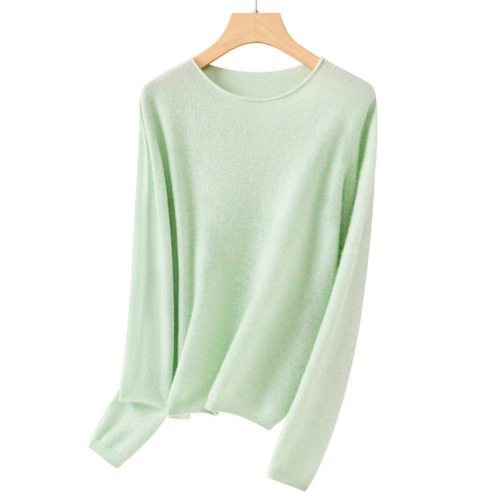 Damen Feiner ultraleichter Rundhalspullover aus Mikrofaser-Feinstrick mit minimalistischer Silhouette Echoarchiv