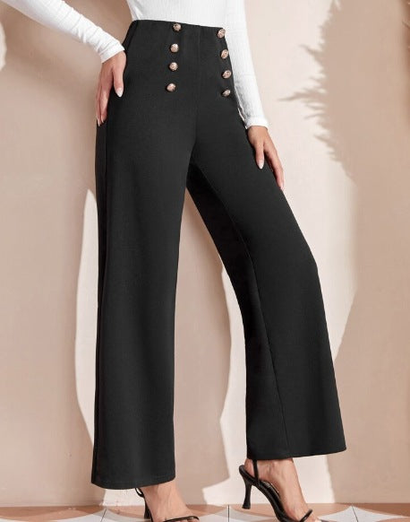 Damen nan hohe Taillenhose mit weitem Bein, maritim inspirierten Zierknöpfen Echo Archiv