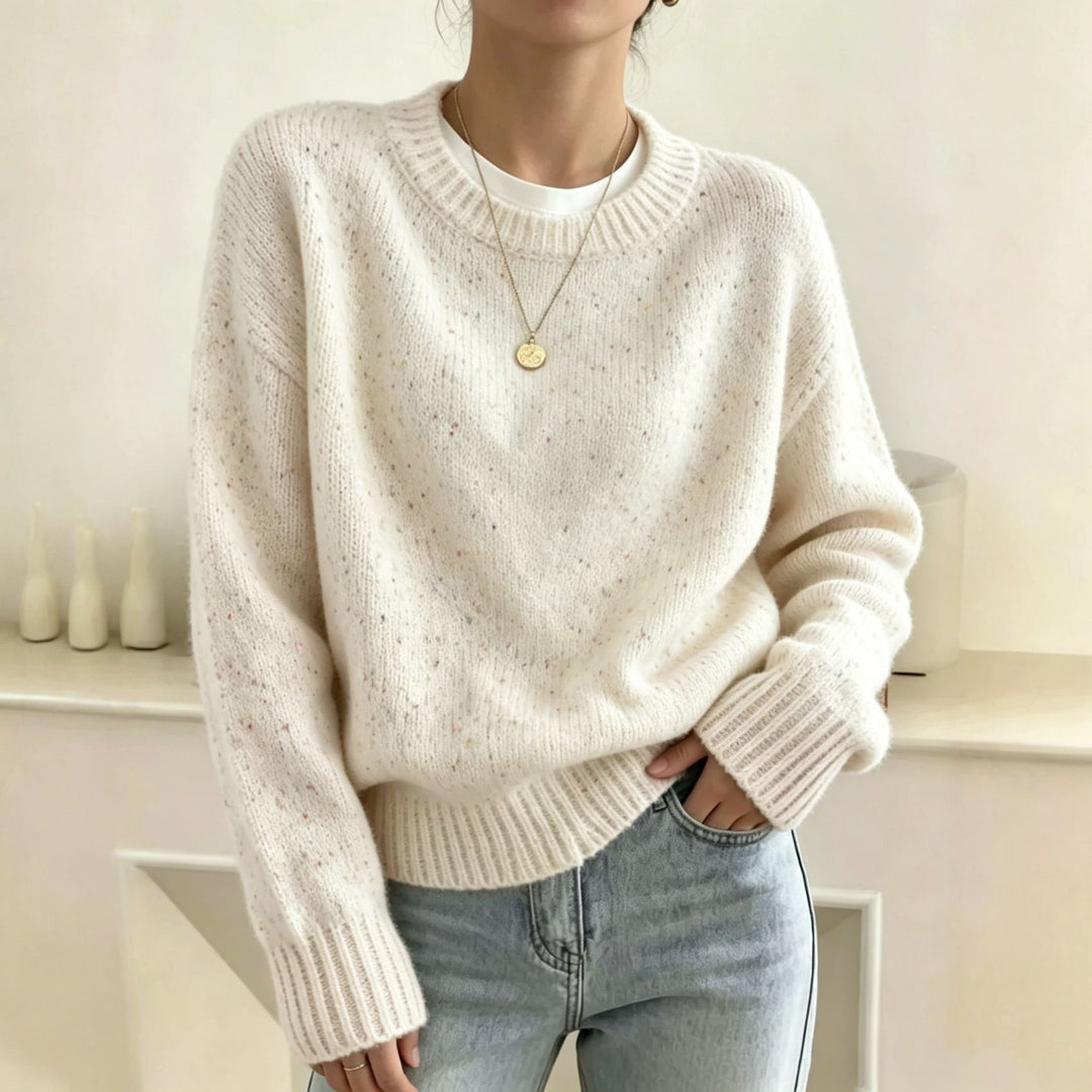 Damen Oversize Pullover in Mohair-Optik mit Rundhalsausschnitt und Konfetti‑Struktur – Mavelle