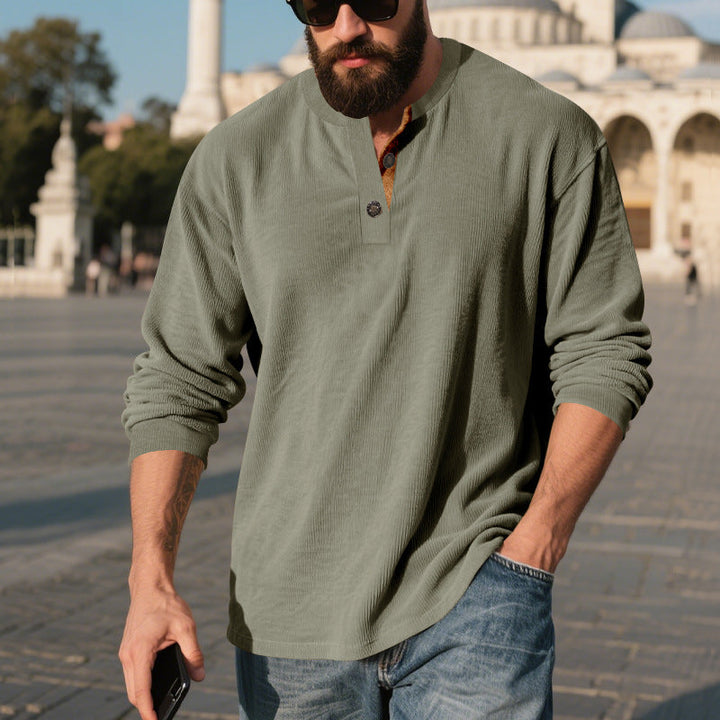 Herren Langarm-Henley-Shirt mit strukturiertem Design Echoarchiv