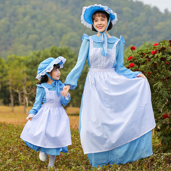 Damen Vintage Bauernkleid mit romantischen Rüschen und passendem Hut Echo Archiv