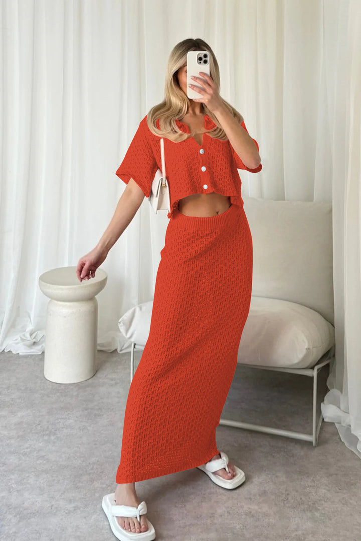 Damen lässiges Strick-Set mit cropped Jacke und Wickelrock Echo Archiv