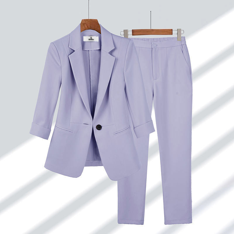 Damen nan schlanker Zweiteiler Business-Blazer mit krempelbaren 3/4-Ärmeln und hochgeschnittener Tapered-Hose Echo Archiv