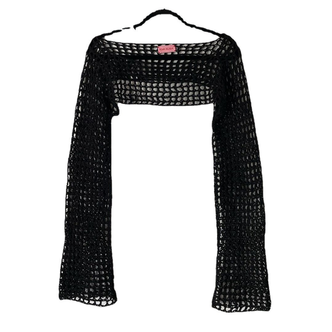 Damen gehäkeltes Langarm-Top mit Off-Shoulder-Design Echo Archiv