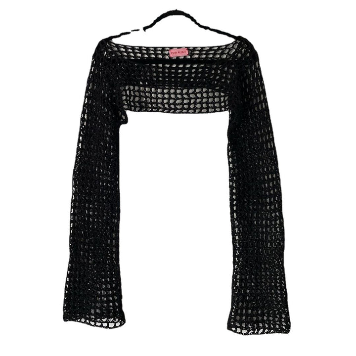 Damen gehäkeltes Langarm-Top mit Off-Shoulder-Design Echo Archiv