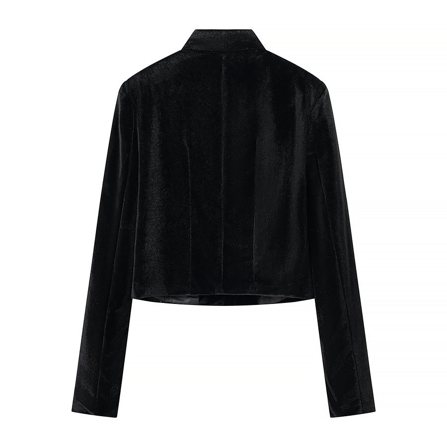 Damen Cropped Jacke im Mandarinstil mit Stehkragen und Zierknotenverschlüssen Echoarchiv