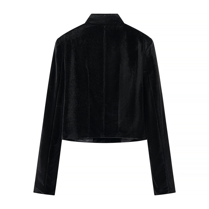 Damen Cropped Jacke im Mandarinstil mit Stehkragen und Zierknotenverschlüssen Echoarchiv