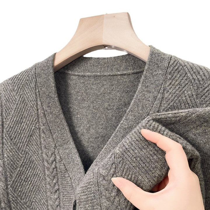 Herren Strickjacke mit V-Ausschnitt und strukturiertem Design Echoarchiv