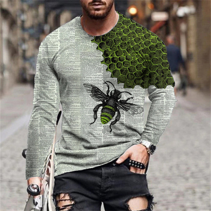 Herren Langarmshirt mit kreativem Bienen- und Honigwabenmuster Echoarchiv