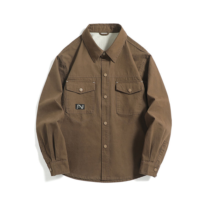 Herren Overshirt-Jacke im Workwear-Stil mit aufgesetzten Brusttaschen und Druckknopfverschluss Echoarchiv
