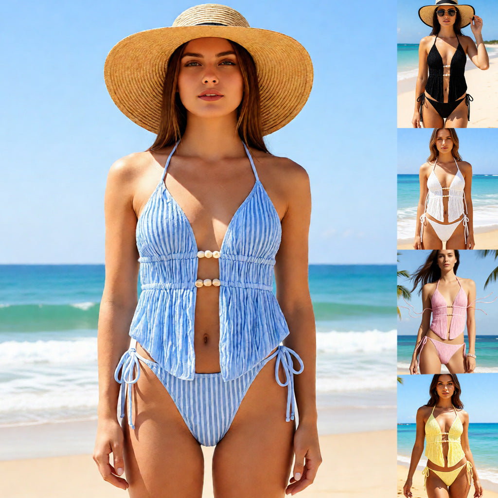 Damen Hochwertiger Ripp-Bikini mit verstellbaren Trägern Echo Archiv