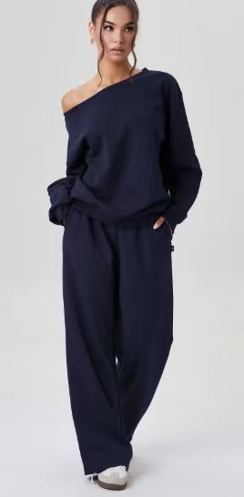 Damen nan legeres Lounge-Set mit einseitigem Schulterdetail und weiter Jogginghose Echo Archiv