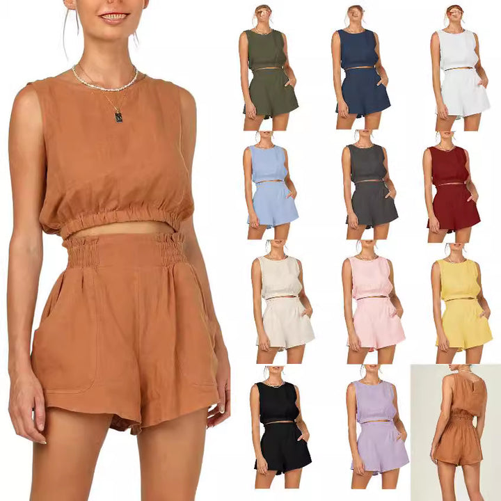 Damen lässiges Set aus topmodernem Oberteil und hohen Shorts Echo Archiv