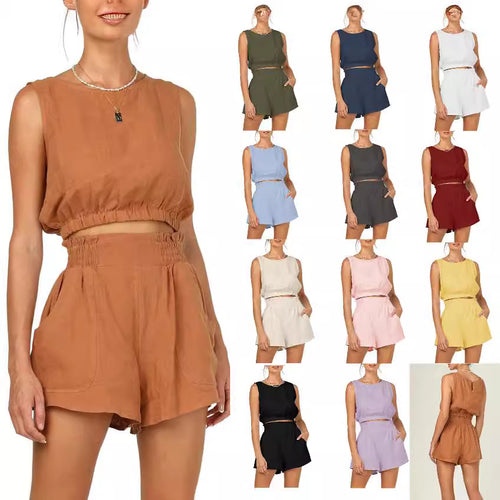 Damen lässiges Set aus topmodernem Oberteil und hohen Shorts Echo Archiv