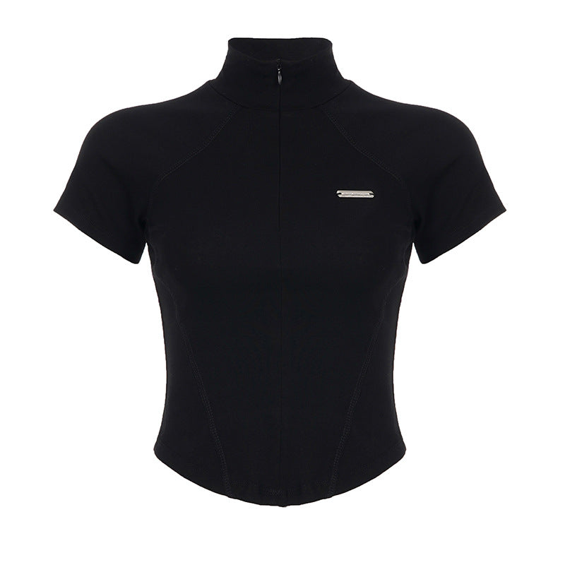 Damen Sportliches Kurzarm-Trikot mit hochstehendem Kragen und komfortablem Schnitt Echo Archiv