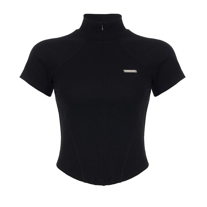 Damen Sportliches Kurzarm-Trikot mit hochstehendem Kragen und komfortablem Schnitt Echo Archiv