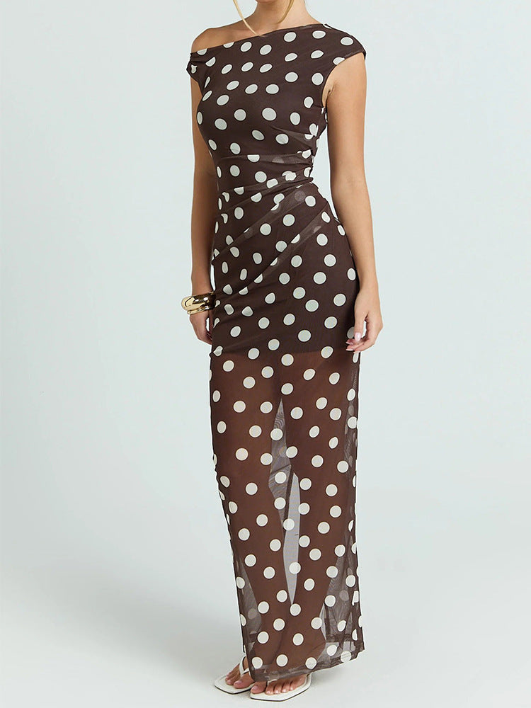 Damen Elegantes und transparentes Maxikleid mit Punkten Echo Archiv