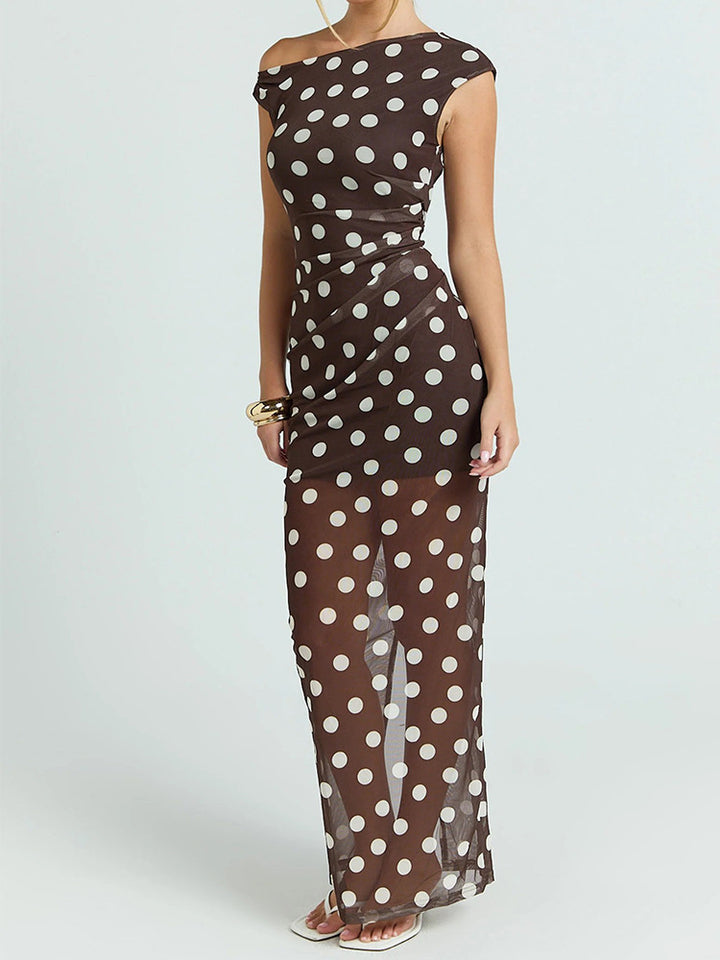 Damen Elegantes und transparentes Maxikleid mit Punkten Echo Archiv