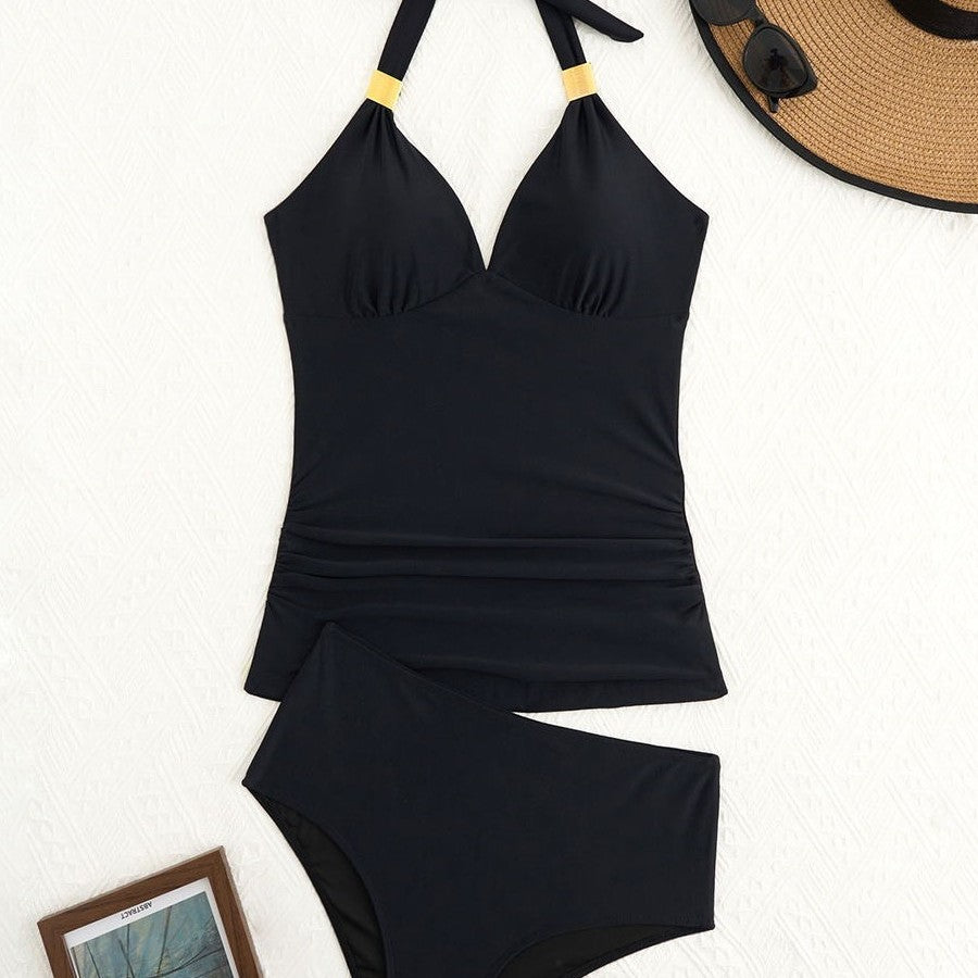 Damen Eleganter Tankini mit Halterneck und Goldakzenten Echo Archiv