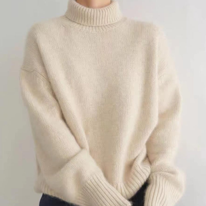 Damen Oversize Feinstrickpullover mit hohem Rollkragen und Seitenschlitzen – Mavelle