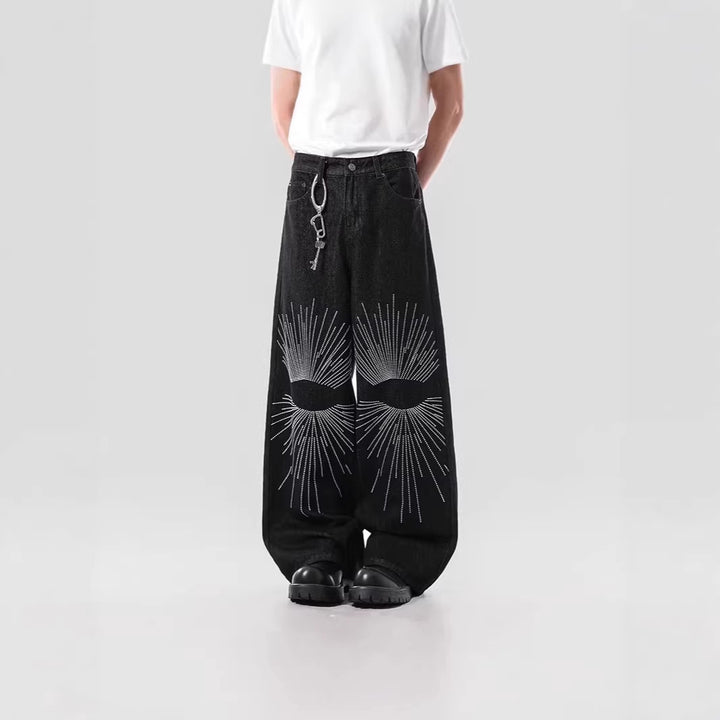 Herren Weitgeschnittene Denim-Jeans mit einzigartigem Grafikdesign Echoarchiv