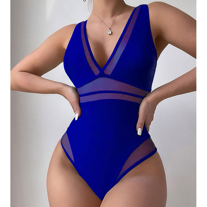 Damen Einteiliger Badeanzug mit tiefem V-Ausschnitt und eleganten Transparentsdetails Echo Archiv
