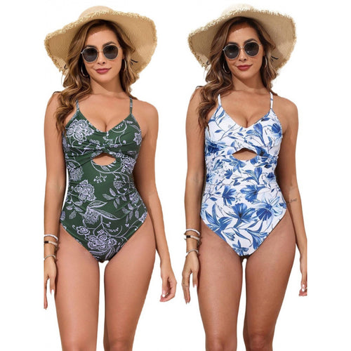 Damen Einteiler Badeanzug mit modischem floralen Design und hoch geschnittenem Ausschnitt Echo Archiv
