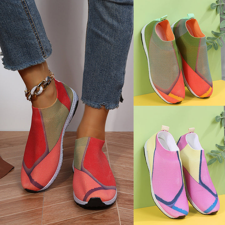 Damen Leichte Strick-Slipper-Sneaker ohne Schnürung mit atmungsaktivem Mesh und gedämpfter Plateausohle – Lioré