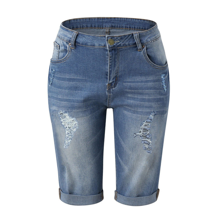 Damen Modische Destroyed Denim-Shorts mit Hohem Bund und Aufgerissenen Details Echo Archiv