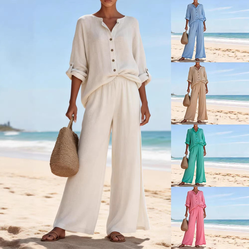 Damen Luftige Leinenbluse und weite Hose Echo Archiv