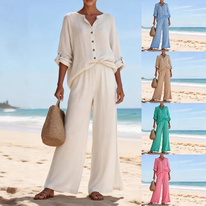Damen Luftige Leinenbluse und weite Hose Echo Archiv