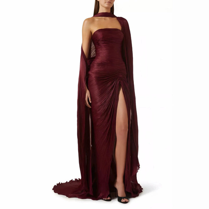 Damen Elegantes Maxi-Kleid mit asymmetrischem Schnitt und Plissierungen Echo Archiv