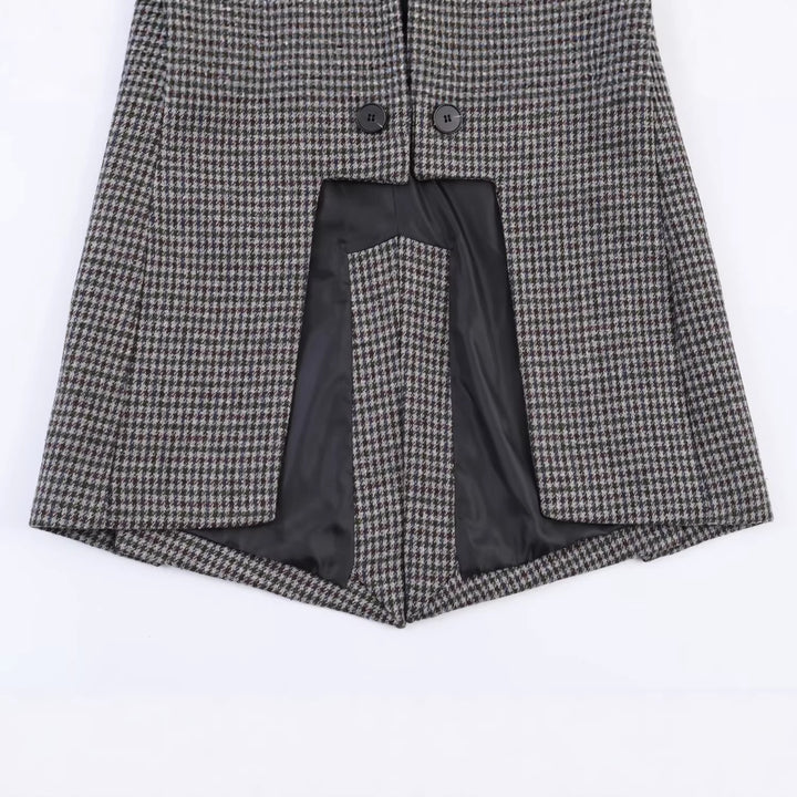 Damen Zweireihiger Hahnentritt-Blazer mit offenem Schlitz-Saum und taillierter Silhouette Echo Archiv