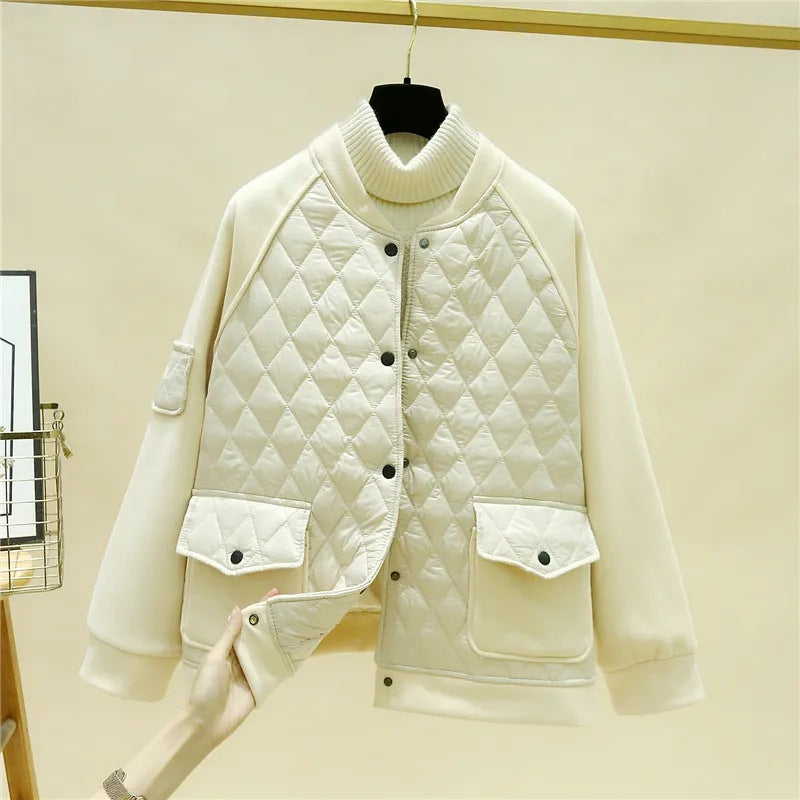 Damen nan wattierte Baseball-Bomberjacke mit Rautenstepp, Klappentaschen und elastischen Bündchen Echo Archiv