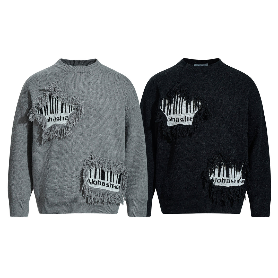 Herren Strickpullover mit Fransen-Applikation und Intarsien Echoarchiv