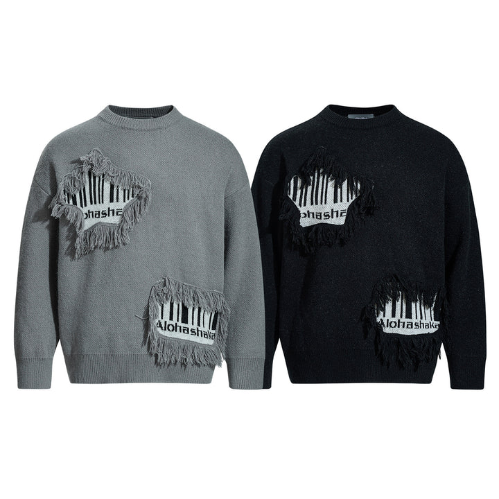 Herren Strickpullover mit Fransen-Applikation und Intarsien Echoarchiv