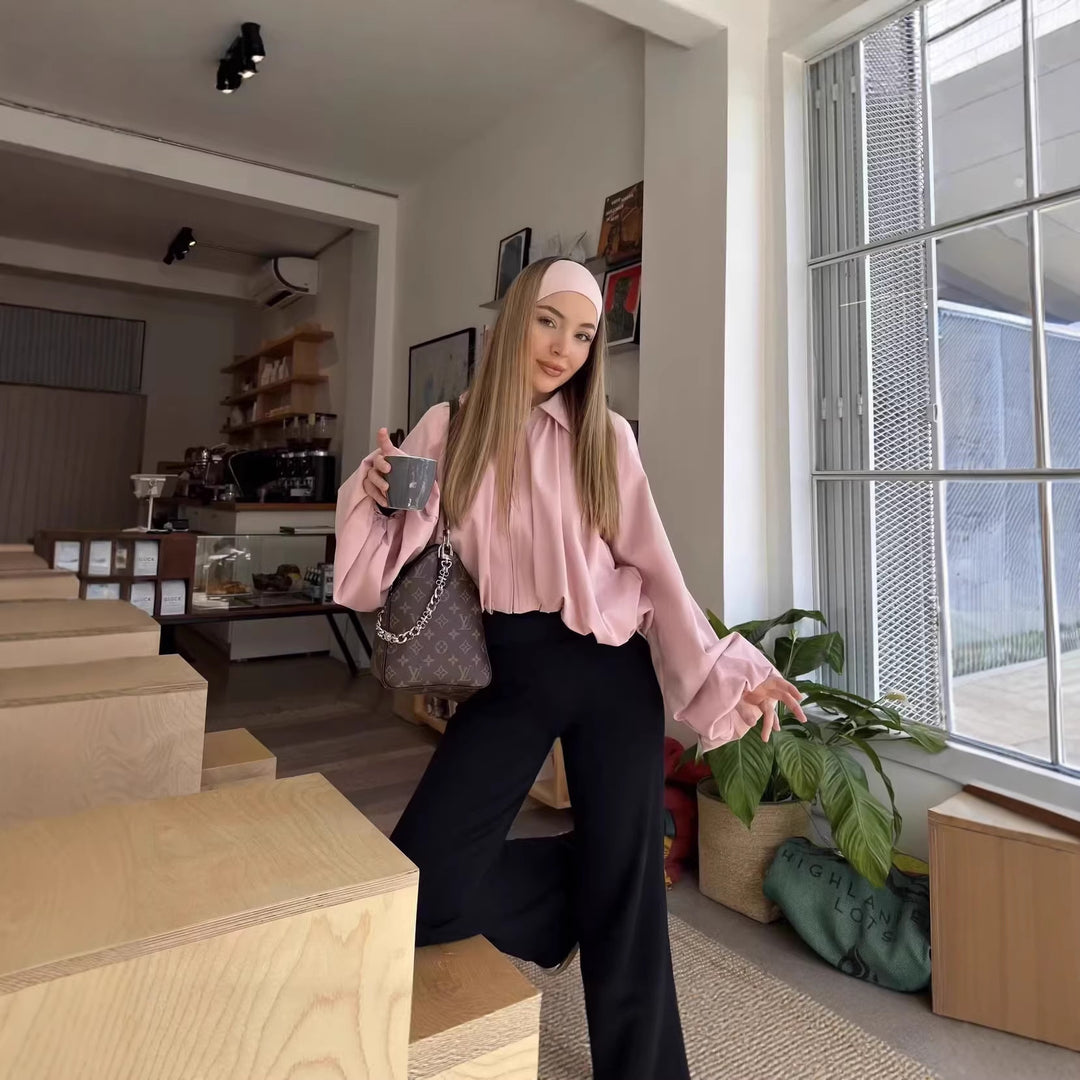 Damen Cropped-Blusenjacke mit voluminösen Ballonärmeln und Reverskragen Echoarchiv