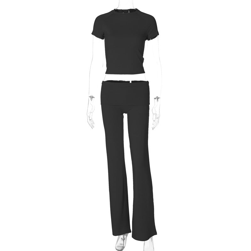 Damen Sportliches Set mit cropped Oberteil und ausgestellten Hosen Echo Archiv