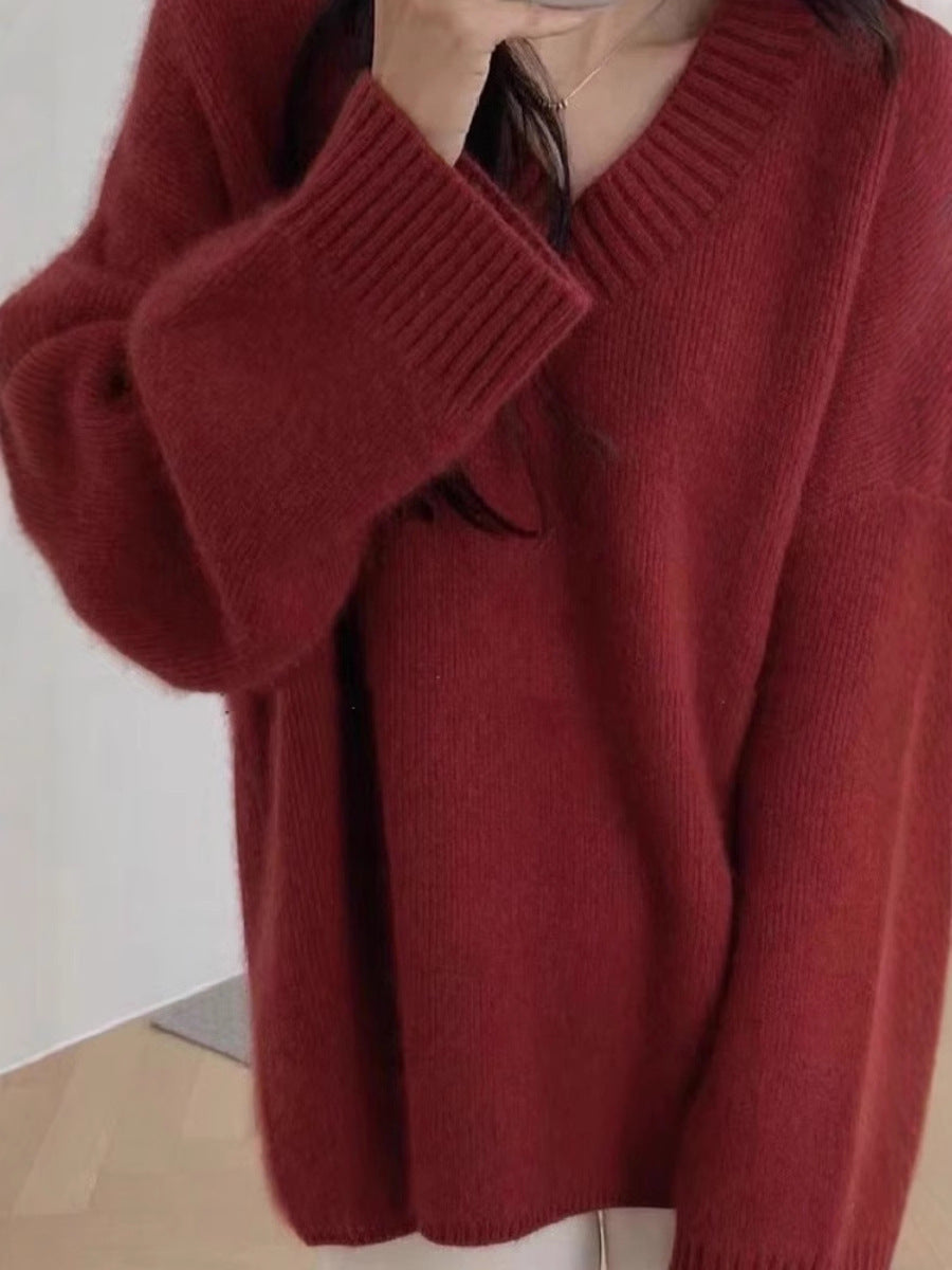 Damen Oversize V-Ausschnitt-Pullover im Mohair‑Look Echoarchiv