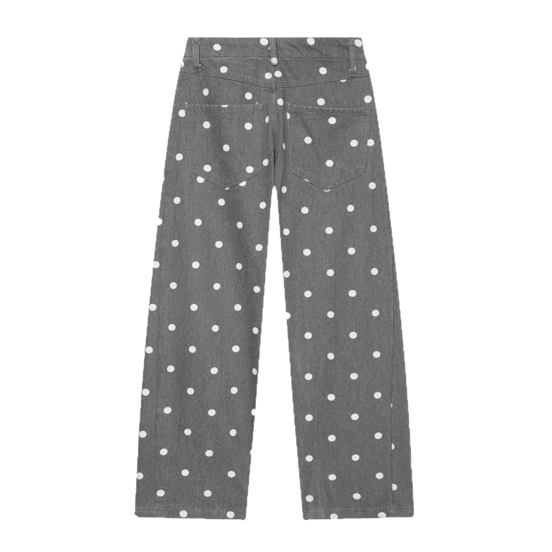 Damen Hochgeschnittene Culotte-Jeans mit weitem Bein, Polka-Dot-Print und aufgesetzten Gesäßtaschen Echoarchiv