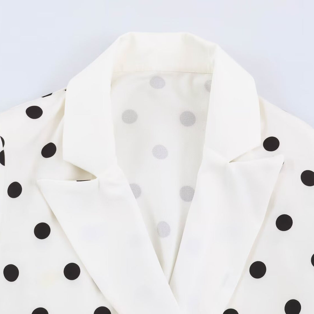 Damen Midilanger Mantel mit Polka‑Dot‑Print, Doppelreiher und Schalkragen Echoarchiv