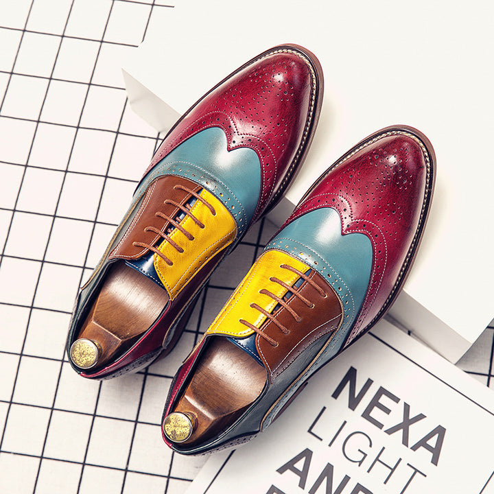 Herren handgefertigte Brogue-Lederschuhe mit mehrfarbiger Patina und perforierten Details Echo Archiv