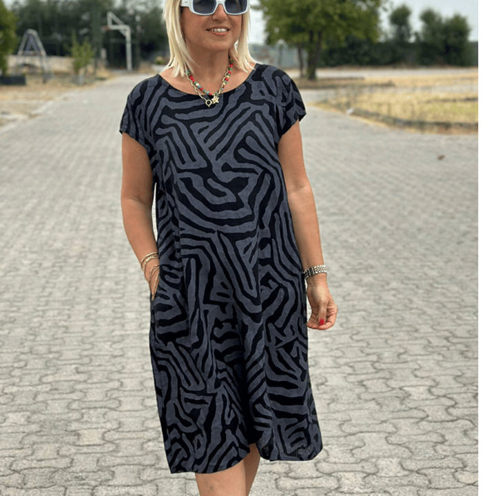Damen nan knielanges A-Linien-Midikleid mit strukturierter Jacquardoptik und Rundhalsausschnitt Echo Archiv