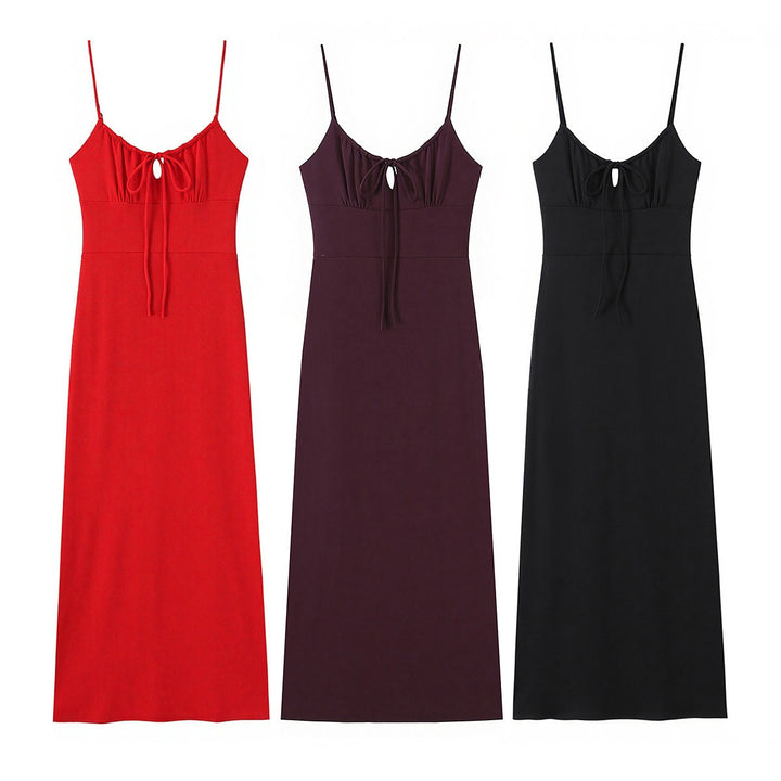 Damen Maxi-Kleid mit tiefem V-Ausschnitt und schmeichelndem Knoten-Design Echo Archiv