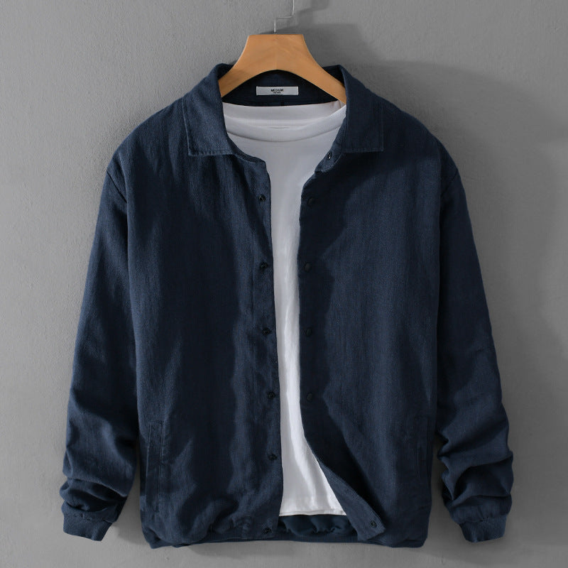 Herren Leichte Leinenjacke mit Hemdkragen, Relaxed Fit und Druckknopfleiste Echoarchiv
