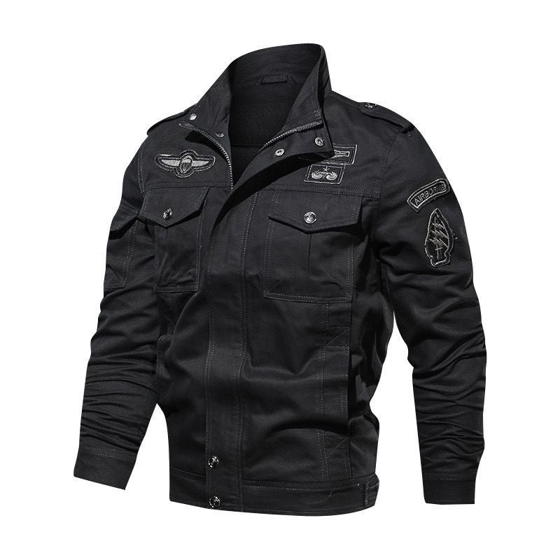 Herren Militärische Canvas-Fieldjacke mit Aufnähern und Stehkragen Echoarchiv