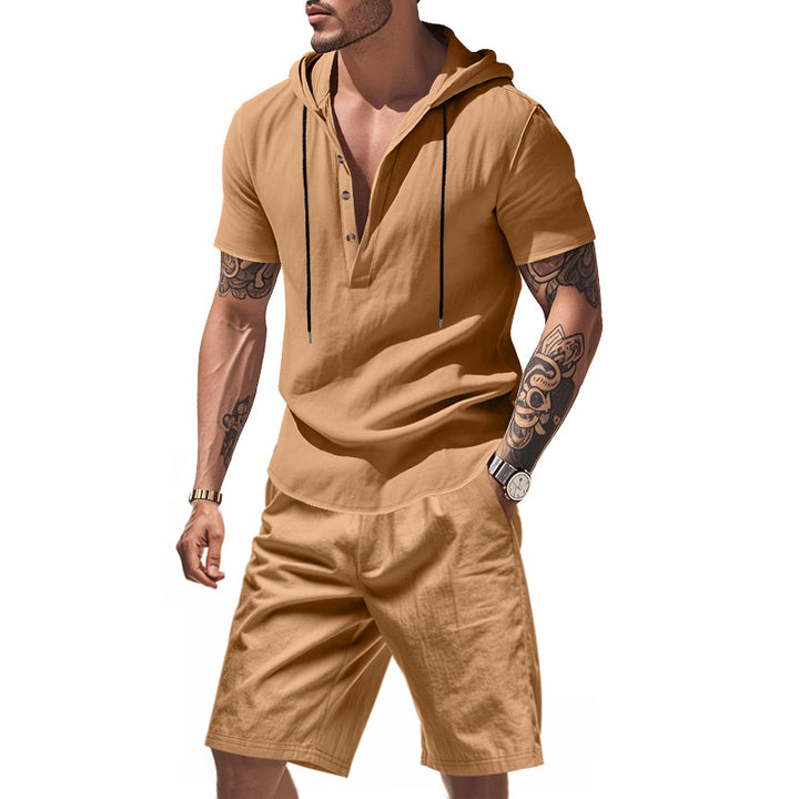 Herren lässiges Kurzarmhemd mit Kapuze und Shorts Echoarchiv