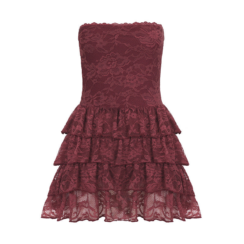 Damen Elegantes Spitzenkleid mit Volantröcken Echo Archiv