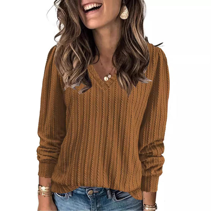Damen Feinstrick-Langarmshirt mit V‑Ausschnitt und Zopfmuster Echoarchiv